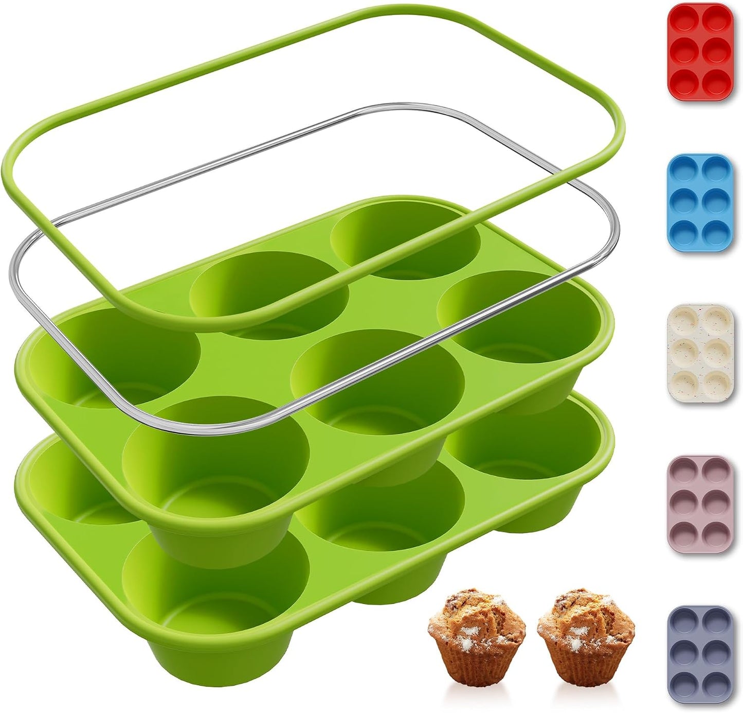2 Pack 12 Cups Silicone Muffin Pan with Metal Reinforced Frame Regular Size Silicone Molds Cupcake Cake Baking Pans Cookie Baking Chocoflan Cupcake Mold Nonstick Muffin Tin Home Baking Supplies