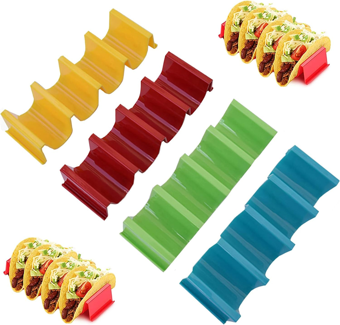 Taco Holder, 2Pcs Taco Plates Holder, Tacos Stands for 4 Tacos, Tacos Plates Rack Tray with Dividers