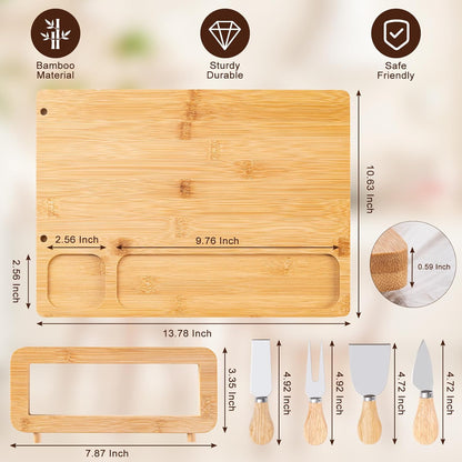 AISOSO Charcuterie Boards, Personalized Bamboo Cheese Board Set with 4 Cheese Knife, Lightweight and Elegant Serving Platter Accessories for Entertaining Party Picnic, Housewarming and Wedding