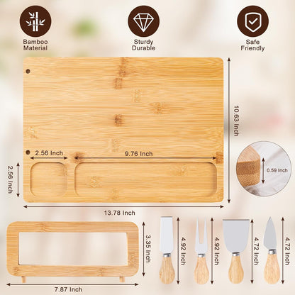 AISOSO Charcuterie Boards,Personalized Bamboo Cheese Board Set with 4 Knife
