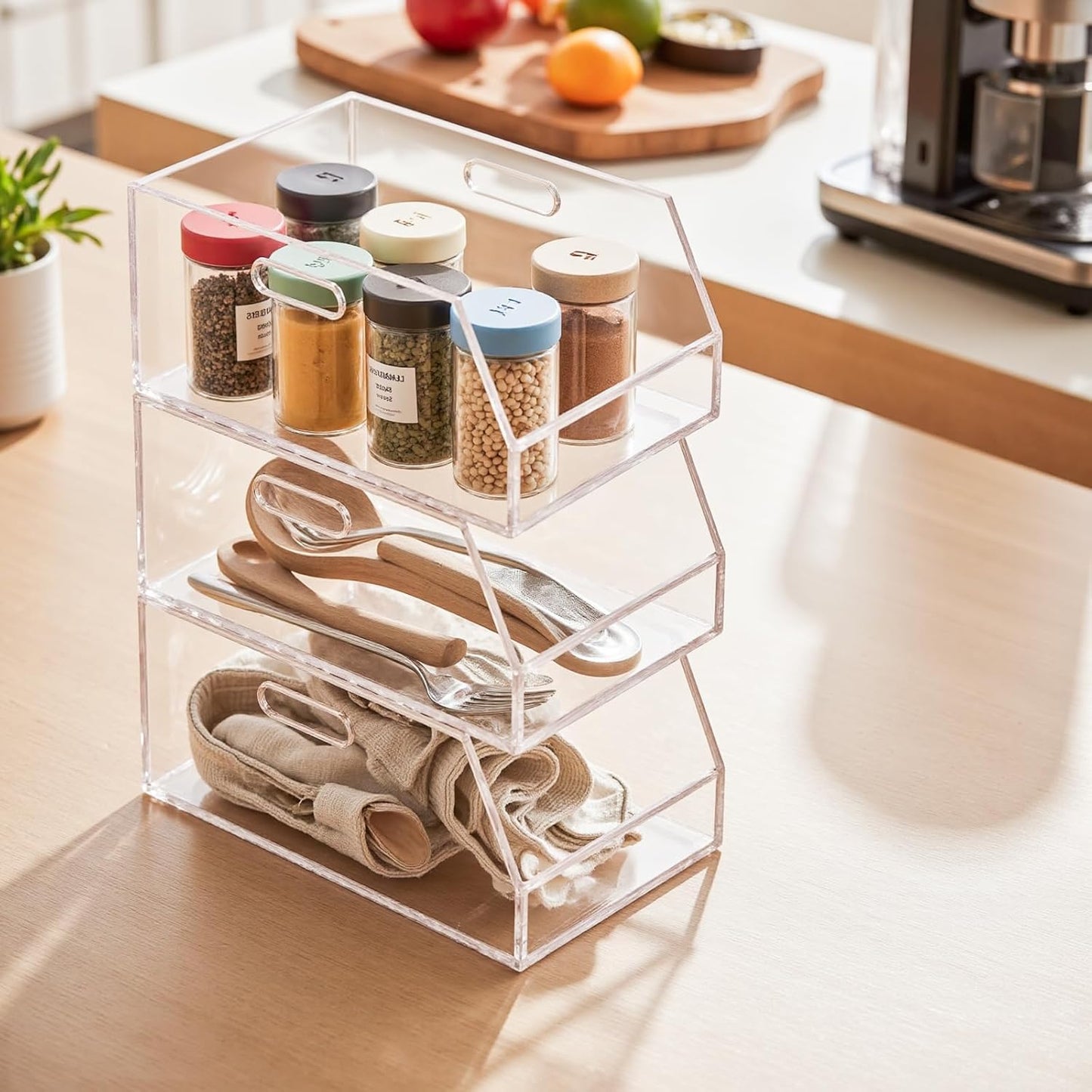 Gelite Stackable Storage Bins Open Front Clear Organizer Bins with Handles Acrylic Storage Container for Pantry Kitchen Cabinet Bathroom Closet Office Organization, 11.4x7.5x5.1''