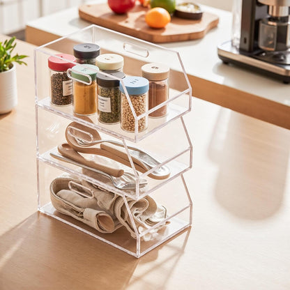 Gelite Stackable Storage Bins Open Front Clear Organizer Bins with Handles Acrylic Storage Container for Pantry Kitchen Cabinet Bathroom Closet Office Organization, 11.4x7.5x5.1''