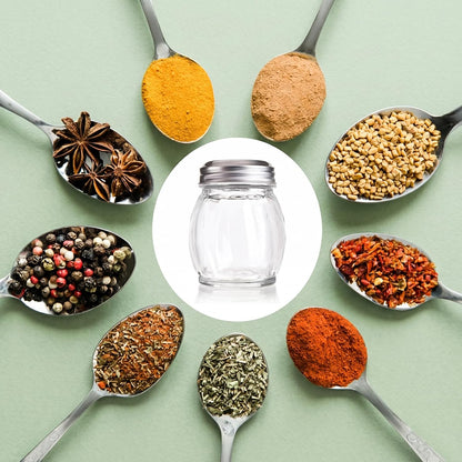 Nicunom 20 Pack 6 Oz Spices Shaker with Perforated Stainless Steel Lid, Swirl Glass Parmesan Cheese Shaker with Slotted Caps, Salt and Pepper Shakers Set, Seasonings Spice Retro Style Dispensers