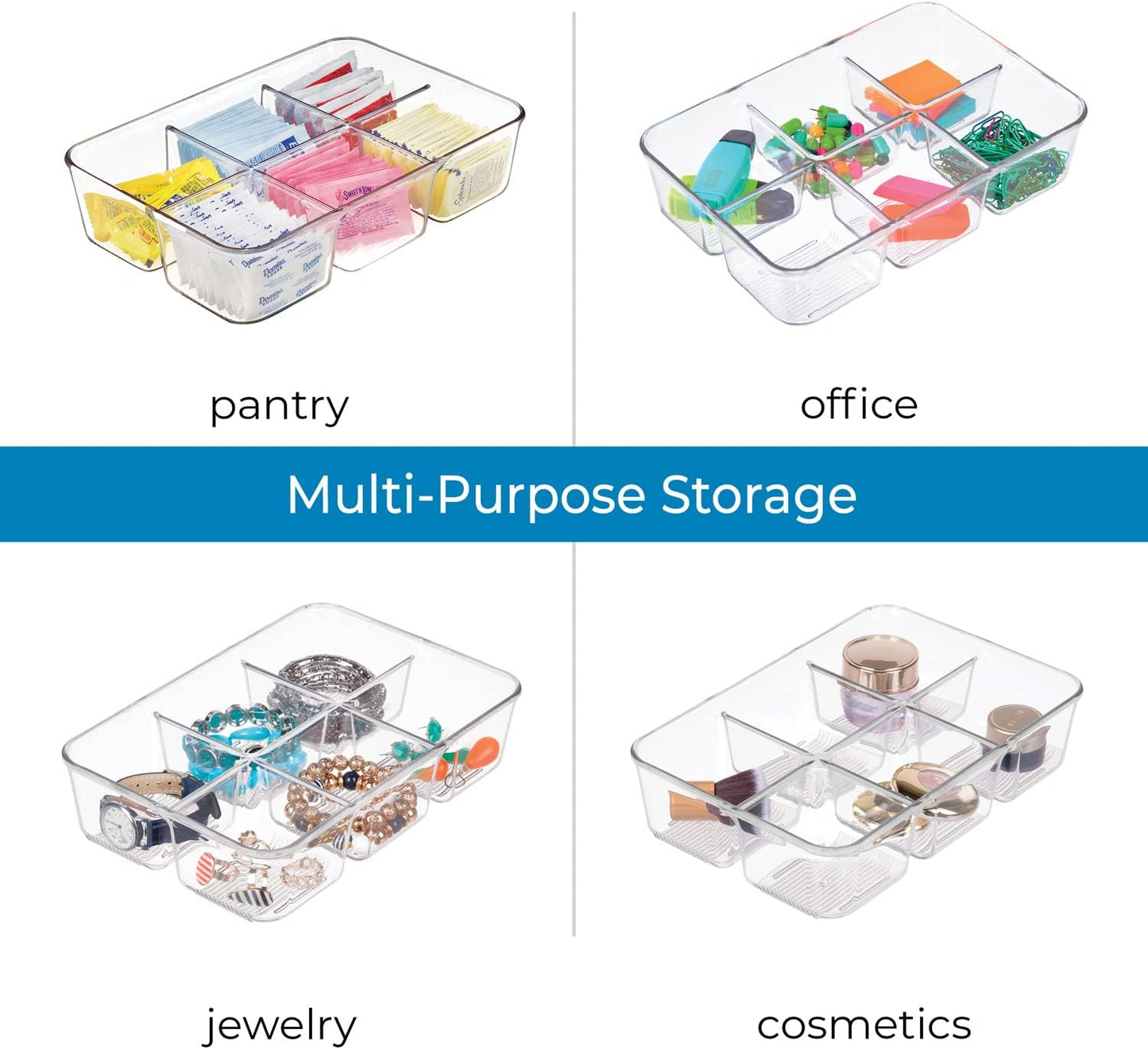 iDesign Clear Tea Bag & Sugar Packet Organizer | For Drawer, Cabinet, Kitchen Countertop