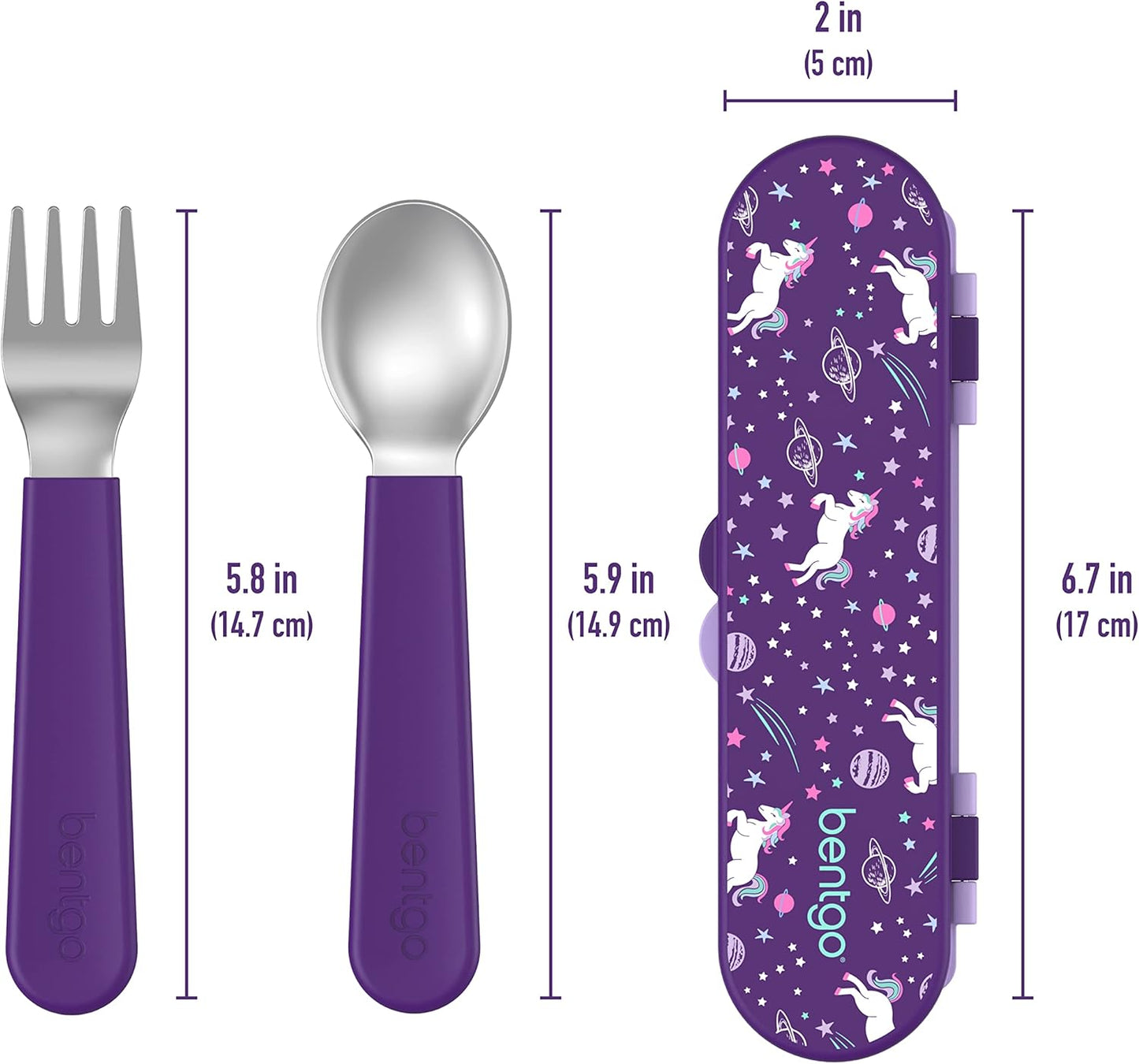 Bentgo Kids Stainless Steel Utensil Set - Reusable Fork, Spoon & Storage Case, PFAS- & BPA-Free, Easy-Grip Handles, Lightweight, Dishwasher Safe, School Lunch, Travel & Outdoors (Dinosaur)