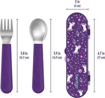 Bentgo Kids Stainless Steel Utensil Set - Reusable Fork, Spoon & Storage Case, PFAS- & BPA-Free, Easy-Grip Handles, Lightweight, Dishwasher Safe, School Lunch, Travel & Outdoors (Dinosaur)