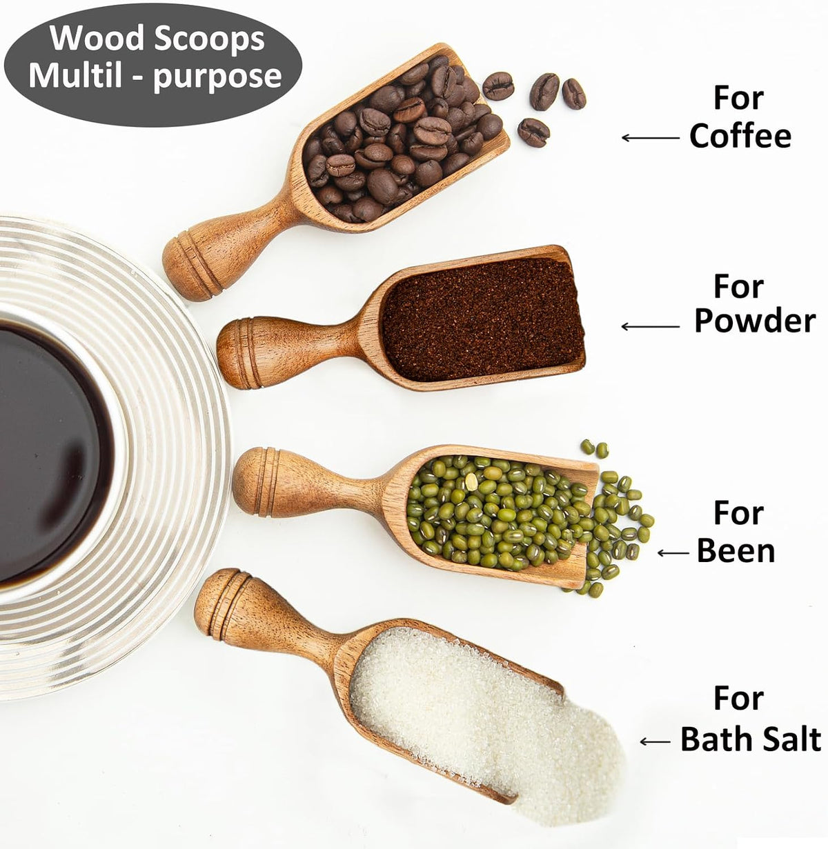 Wooden Scoops for Canisters Wooden Scoop for Jars Acacia 5″ Med-size Flour Scoop Coffee Scoops for Ground Coffee Measuring Spoon for Bath Salt Scoop Wood Laundry Detergent Shovel -Multipurpose