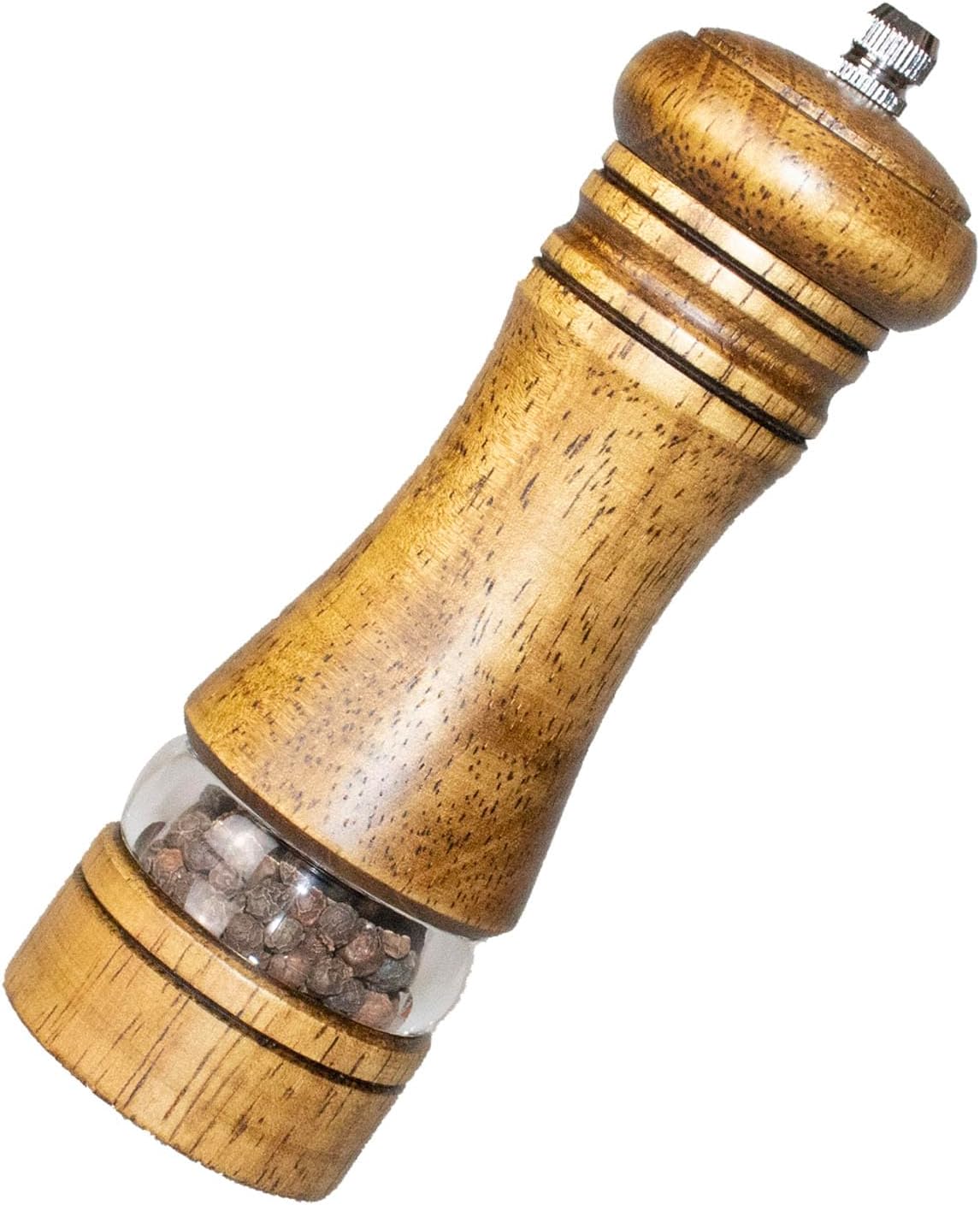 Pepper Grinder Salt Grinder Wooden Pepper Mill Grinder w/Adjustable Coarse, 8 inch Tall Wood Refillable Manual Pepper Grinder Mill Peppermill for Black Peppercorn, Easy Clean w/Cleaning Brush