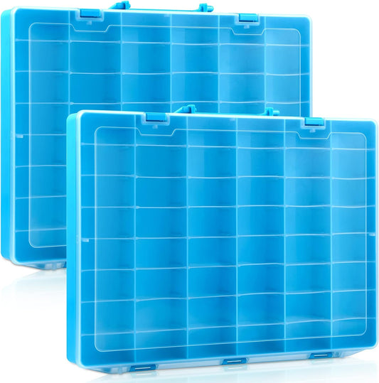 Juexica 2 Pcs Large 48 Grids Plastic Storage Bead Organizer Box, Tackle Box, Compartment Organizer Container with Adjustable Dividers for Jewelry Art Crafts Toys Screw Small Parts(Clear)