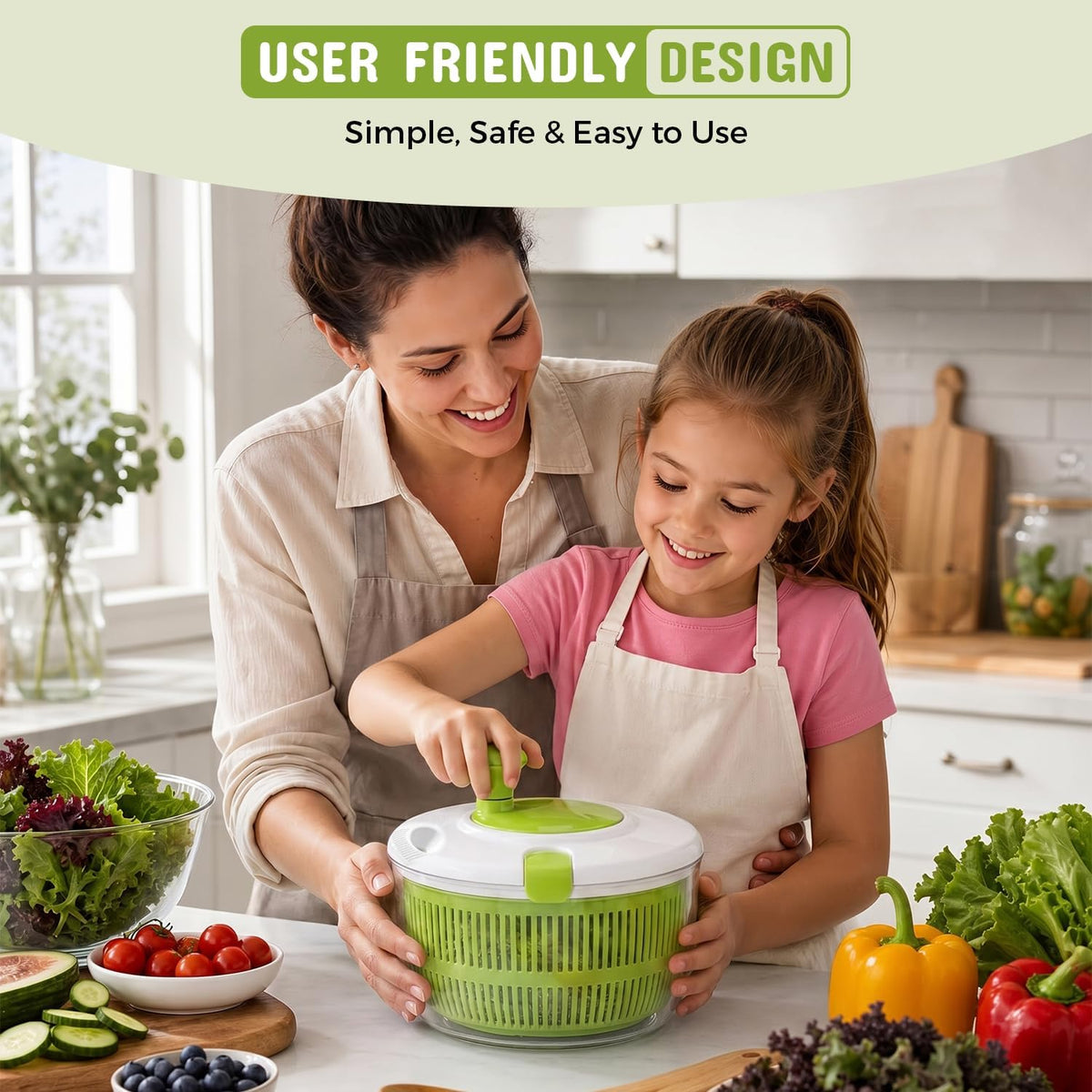 Salad Spinner, Lettuce Spinner with Drain, 5.3 Quarts Capacity.