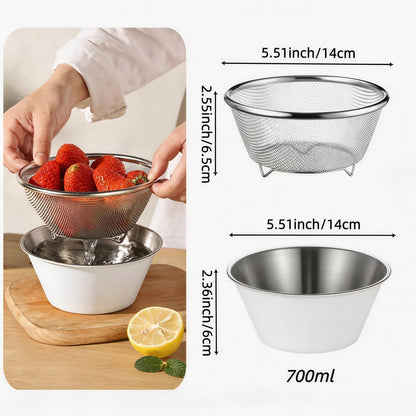 2 Pcs Mini Colander with Small Mixing Strainer Bowl 304 Stainless Steel Berry Basket for Washing Fruits, Vegetables, Rice - Dishwasher-Safe Kitchen Strainer (Silver, 5.51 x 2.36 inches)
