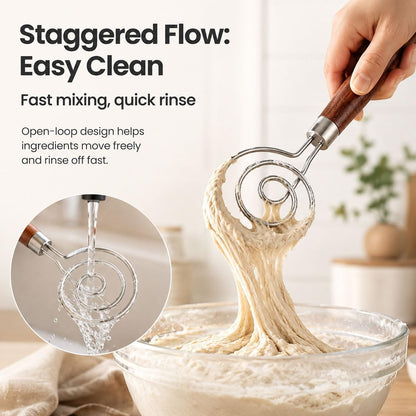 Danish Dough Whisk, 304 Stainless Steel Hook Bread Mixer for Sourdough