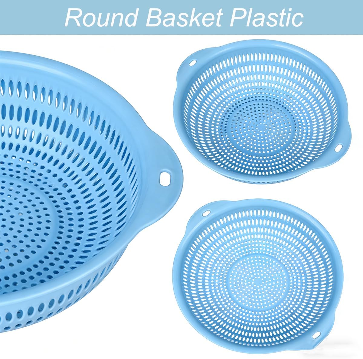 3 pcs Plastic Wash Basket Round Perforated Colander Wash Vegetables and Fruits Drain Cooked Pasta Kitchen Essentials Food Strainer Basket Strainer Kitchen Blue Yellow green red (3PCS-Green)