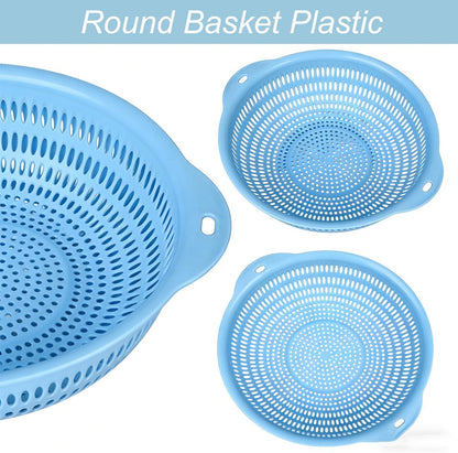 3 pcs Plastic Wash Basket Round Perforated Colander Wash Vegetables and Fruits Drain Cooked Pasta Kitchen Essentials Food Strainer Basket Strainer Kitchen Blue Yellow green red (3PCS-Green)