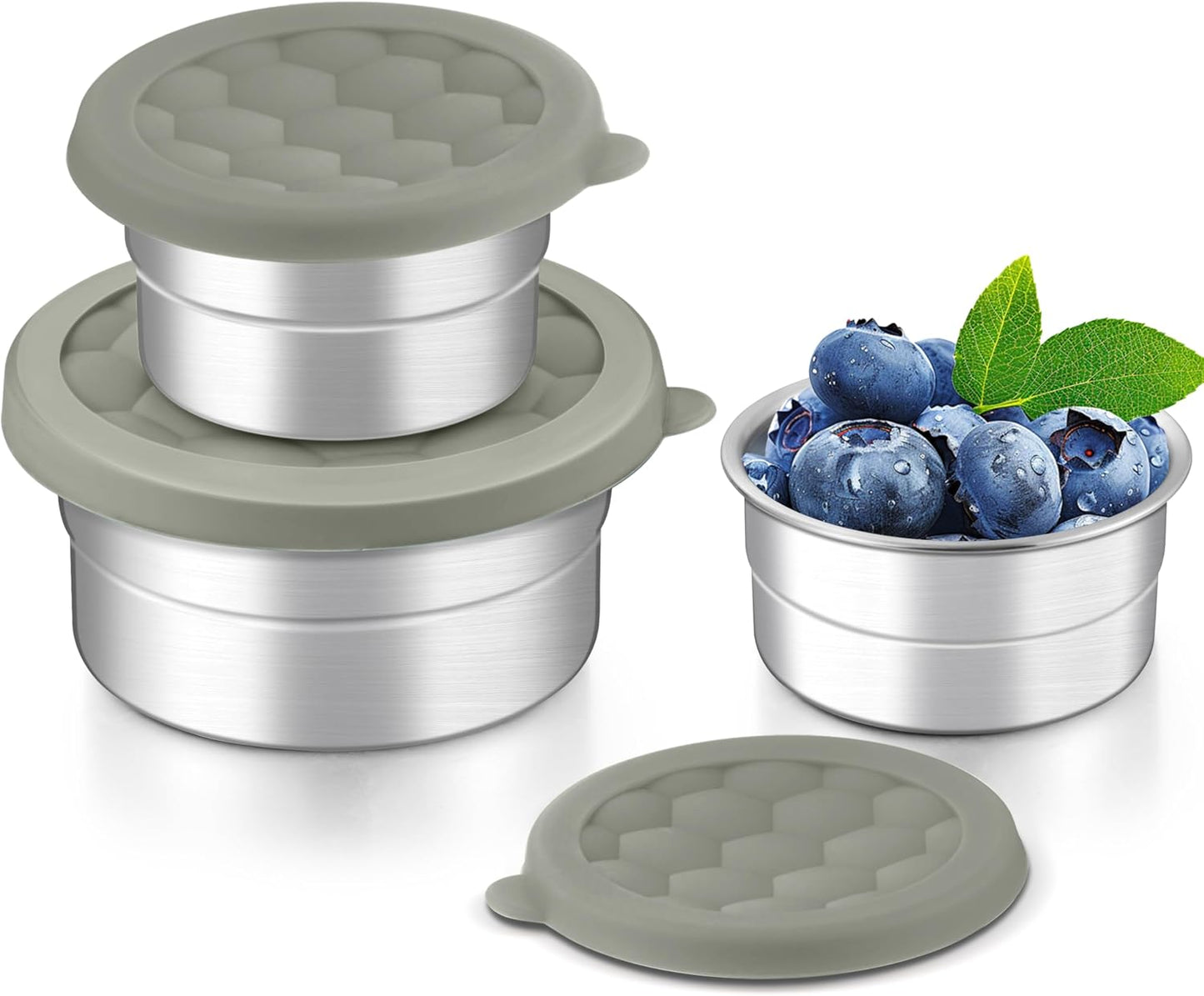 HaWare Stainless Steel Food Storage Containers with Silicone Lids, Leak-Proof Metal Snack Container, Round Lunch Box for Kids Adults, Stackable & Reusable Meal Prep Containers, Set of 3, Multicolor