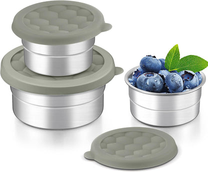 HaWare Stainless Steel Food Storage Containers with Silicone Lids, Leak-Proof Metal Snack Container, Round Lunch Box for Kids Adults, Stackable & Reusable Meal Prep Containers, Set of 3, Multicolor