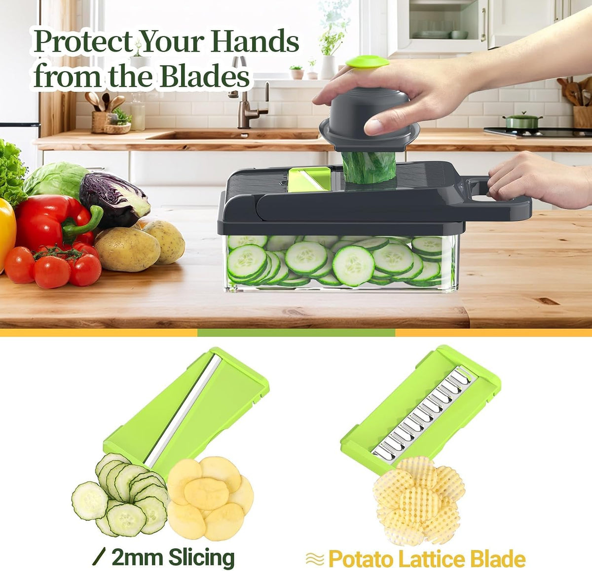 12-in-1 Vegetable Chopper 7 Blades, Veggie Cutter with Handle, Black/White