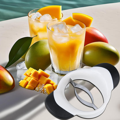 Mango Slicer,Mango Splitter, Peeler & Pit Remover Tool - Mango Cutter with Stainless Steel Microblades - Dishwasher-Safe Fruit Slicer (White)