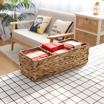 YAHUAN Woven Water Hyacinth Storage Basket Divided Basket with 3-Section Wicker Baskets for Shelves,Handwoven Desk Baskets for Pantry, Coffee Bar, Shelves (Water Hyacinth)