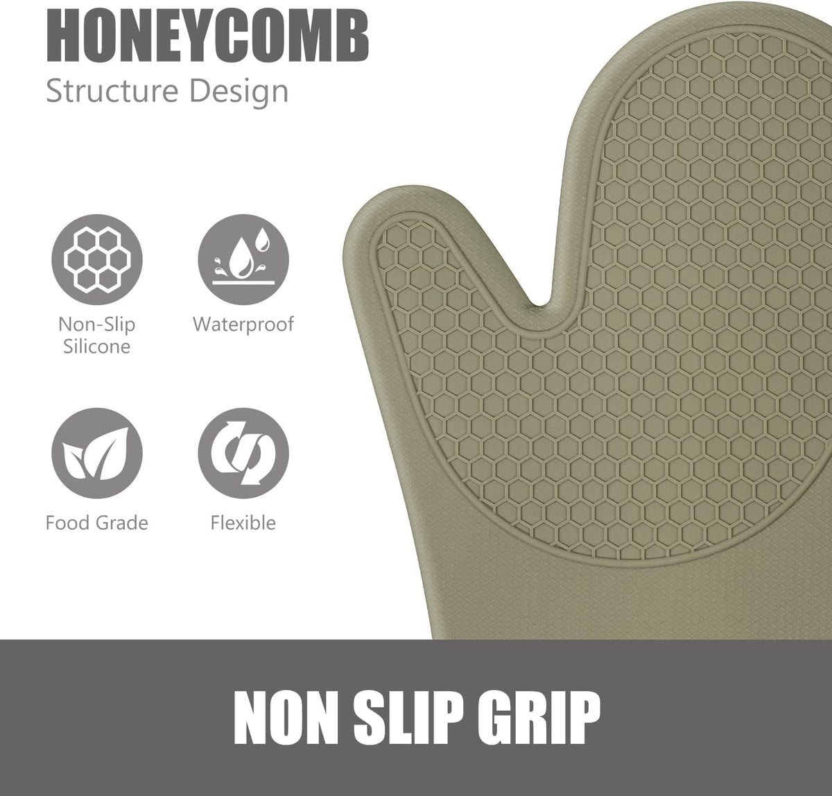 RORECAY Silicone Oven Mitts and Pot Holders Sets, Gloves for Kitchen, Beige