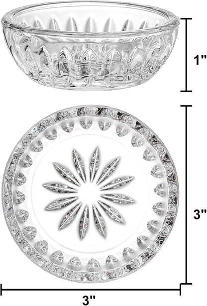 ZEAYEA Set of 8 Glass Dipping Sauce Cup, 2 oz Stackable Mini Glass Pinch Bowls for Spices, Condiments, Snack, Clear Floral Relief Design Small Prep Bowls for Kitchen, Party, Gift, Dishwasher Safe