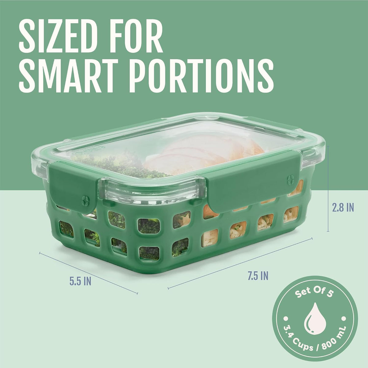 Ello Duraglass 3.4 Cup Meal Prep 10Pc,Set,Glass Food Storage Container with Silicone Sleeve and Airtight BPA-Free Plastic Lids,Dishwasher,Microwave & Freezer Safe,Evening Orchard,5 Count (Pack of 2)