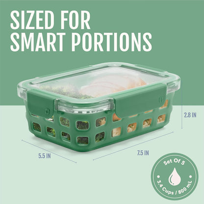 Ello Duraglass 3.4 Cup Meal Prep 10Pc,Set,Glass Food Storage Container with Silicone Sleeve and Airtight BPA-Free Plastic Lids,Dishwasher,Microwave & Freezer Safe,Evening Orchard,5 Count (Pack of 2)