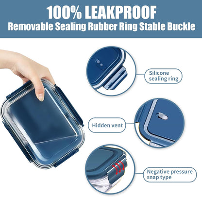 Glass Meal Prep Containers 5 Pack,Three Sizes Airtight Glass Lunch Containers, Glass Food Storage Containers with Lids, for Microwave, Oven, Freezer & Dishwasher Friendly(Sea Blue)
