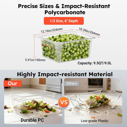 6-Pack Clear Polycarbonate Handled Lids for 1/6 Size NSF Food Pans