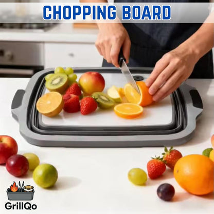 BBQ Prep Tub with 2 Pcs Meat Shredder Claws, 3-IN-1 Large 8L Collapsible Cutting Board with Lid for Meal Prep, Camping Sink for marinating food, Dish Basin, Grilling, Outdoor Cooking