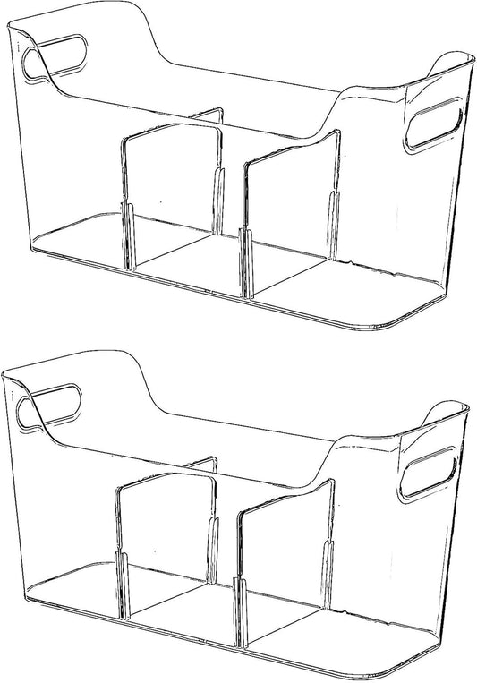Tall Narrow Clear Bins with Dividers, Plastic Containers for Organizing Kitchens and Bathrooms - 14" L, 2 Pack