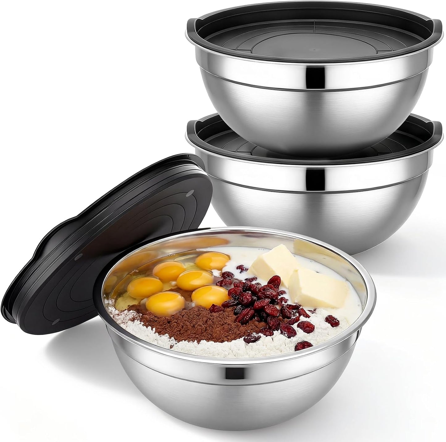 Beasea Stainless Steel Mixing Bowls, 5 Pack 1.5 QT Stackable Nesting Mixing Bowls with Airtight Lids, Metal Bowl with Lid for Baking, Meal Prepping, Salad, Serving, Food Storing