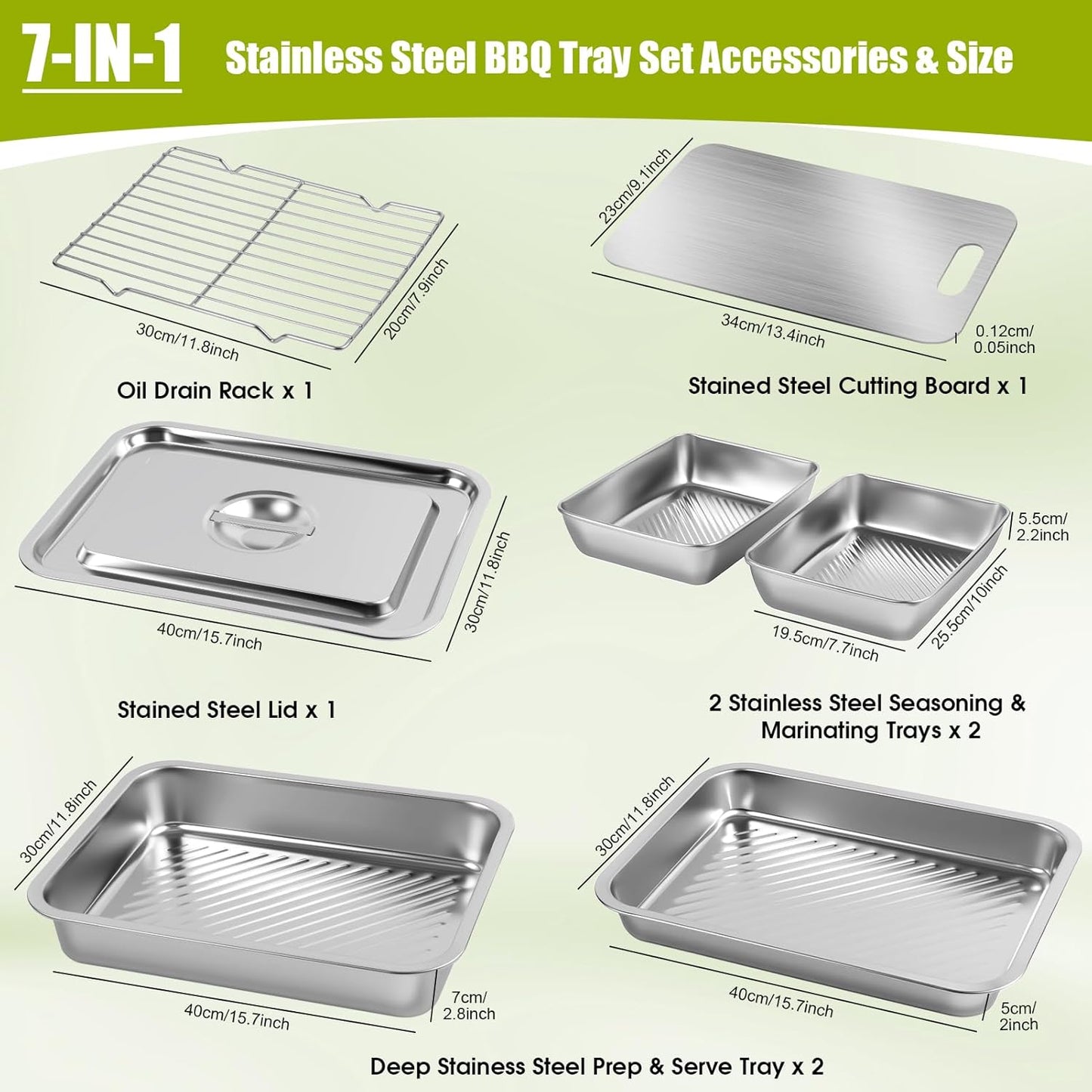 7-IN-1 Grill Prep Tray & Carry System – Large Stainless Steel Meat Marinating Container with Lid, Cutting Board, Grill Accessories, Outdoor Grilling Prep & Serve Set, BBQ Gifts for Father's Day Men