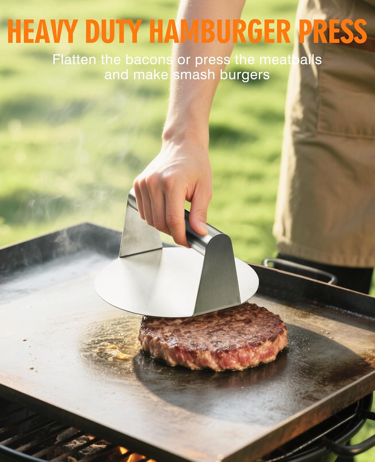 HOMENOTE Griddle Accessories for Blackstone, Commercial Grade 12 Inch Heavy Duty Melting Dome with Round Cast Iron Smash Burger Press Perfect for Flat Top Hibachi Grill Outdoor Indoor
