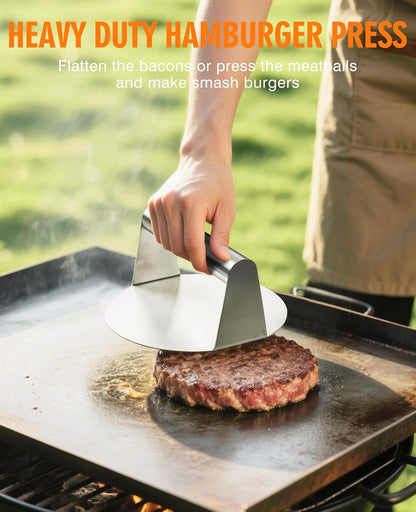 HOMENOTE Griddle Accessories for Blackstone, Commercial Grade 12 Inch Heavy Duty Melting Dome with Round Cast Iron Smash Burger Press Perfect for Flat Top Hibachi Grill Outdoor Indoor