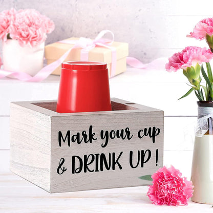 Single Cup Holder with Marker Slot Party Cup Dispenser Mark Your Cup and Drink Up Drink Dispensers for Parties Housewarming Hostess Gift Cup Holder Countertop 2 Sides Designs