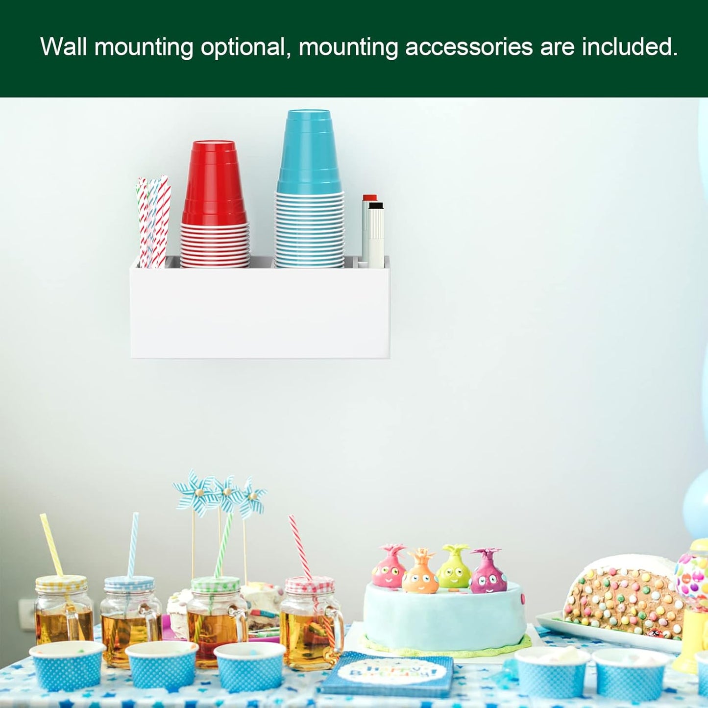 Double Cup Holder with Marker Slot, Party Cup Dispenser Acrylic Cup Organizer Mark Your Cup and Drink Up Caddy Modern Bar Counter Decor, Clear