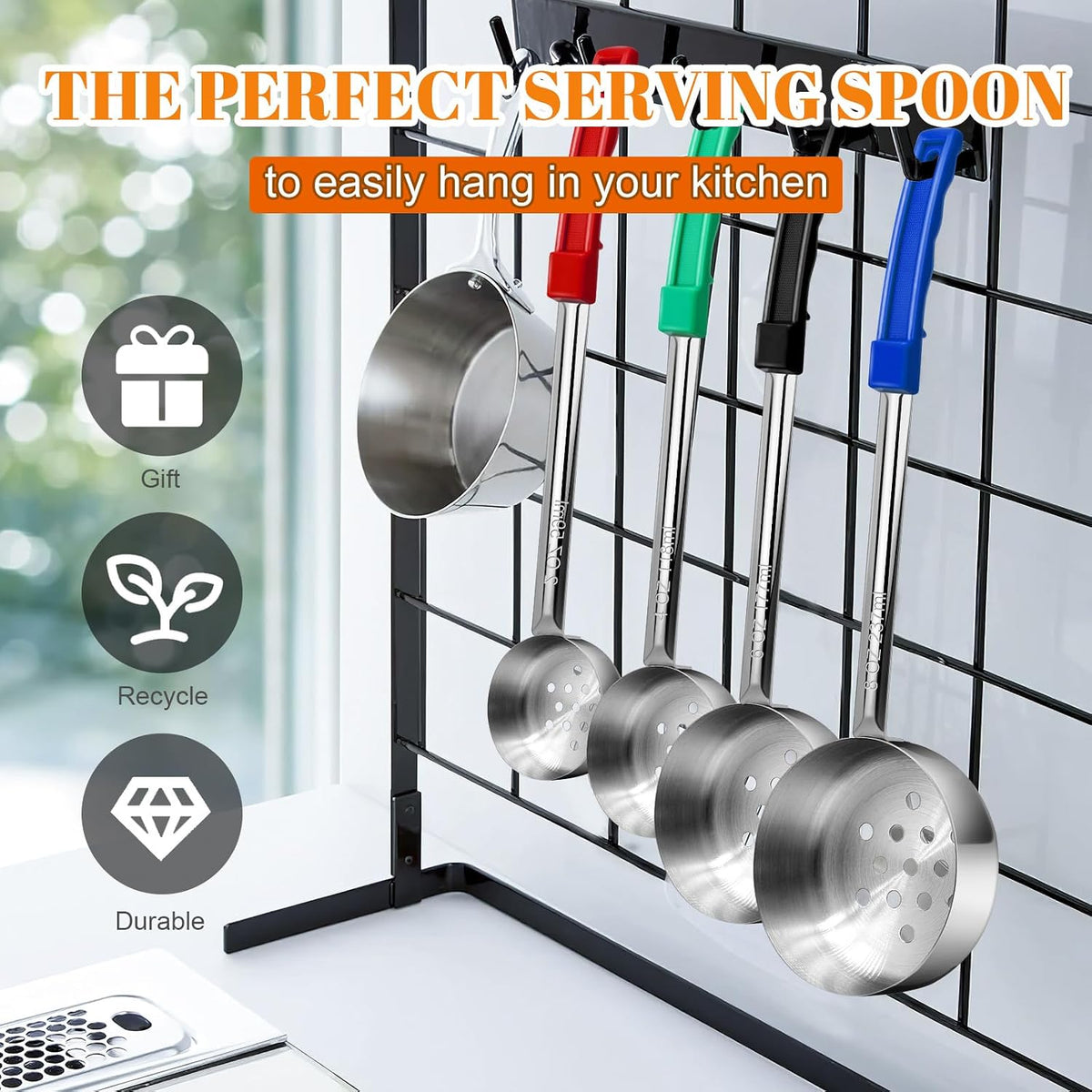 4 Stainless Steel Portion Ladles 2 to 8 oz