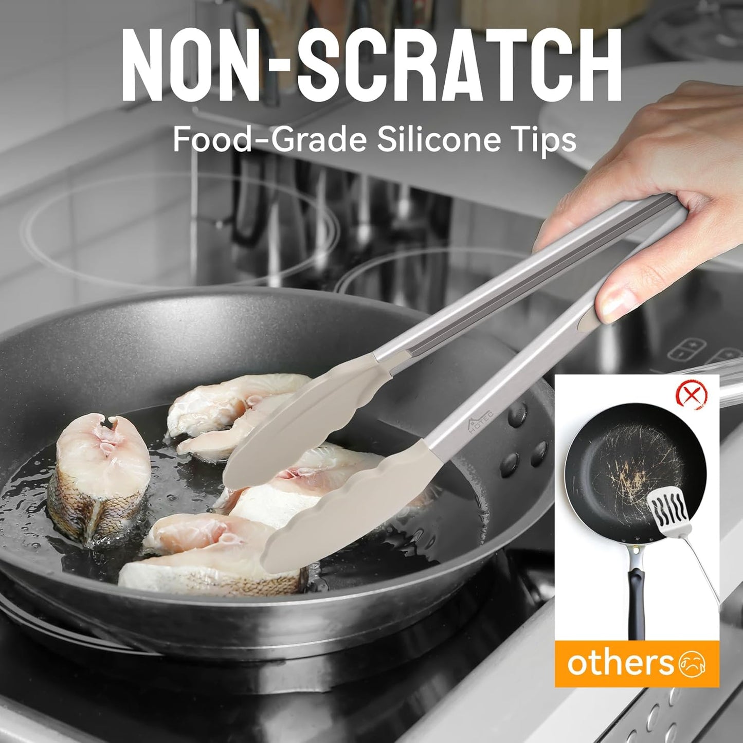 HOTEC Premium Stainless Steel Locking Kitchen Tongs with Silicon Tips, Set of 2-9" and 12"