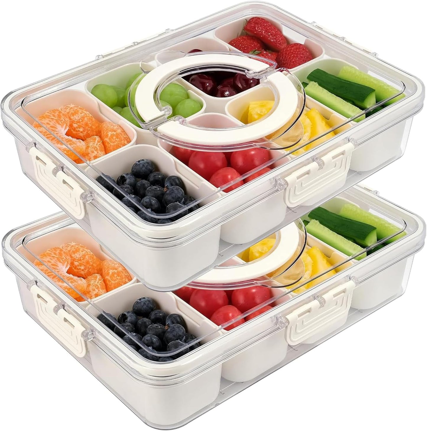 UPTRUST Divided Serving Tray with Lid and Handle - Snackle Box Charcuterie Container for Portable Snack Platters - Clear Organizer for Candy, Fruits, Nuts - Perfect for Party, Entertaining