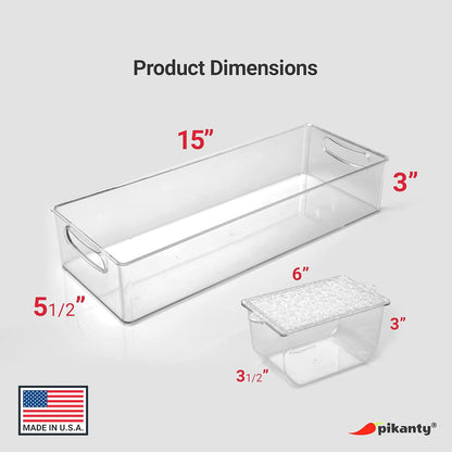 Pikanty Clear Refrigerator Organizer Bin with Handles — 11 Inch Compact Stackable Fridge and Pantry Storage Container for Snacks, Yogurt, Condiments, Dishwasher Safe, Made in USA