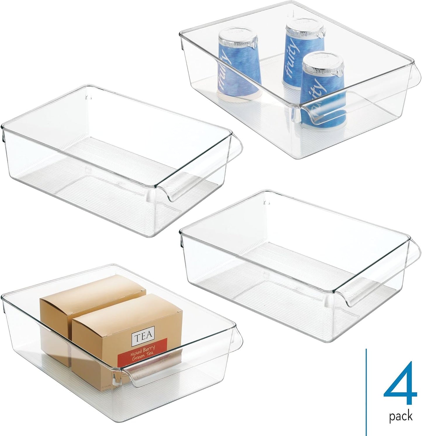 iDesign Fridge Storage Bin with Handle, Set of 2, Clear | Fridge Tray, For Cheeses and Snacks