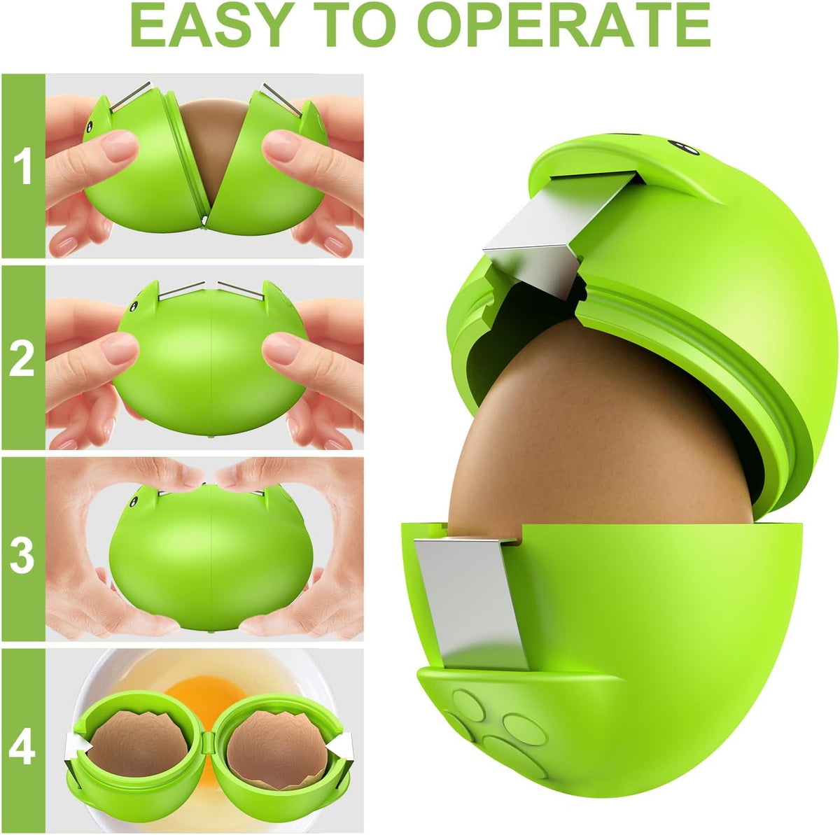 Egg Cracker, Silicone Egg Shell Opener, Cute Egg Shaped Design, Opens Eggs with Ease, A Little Happiness Boost for Your Kitchen. (Color: Green, 1-Pack)