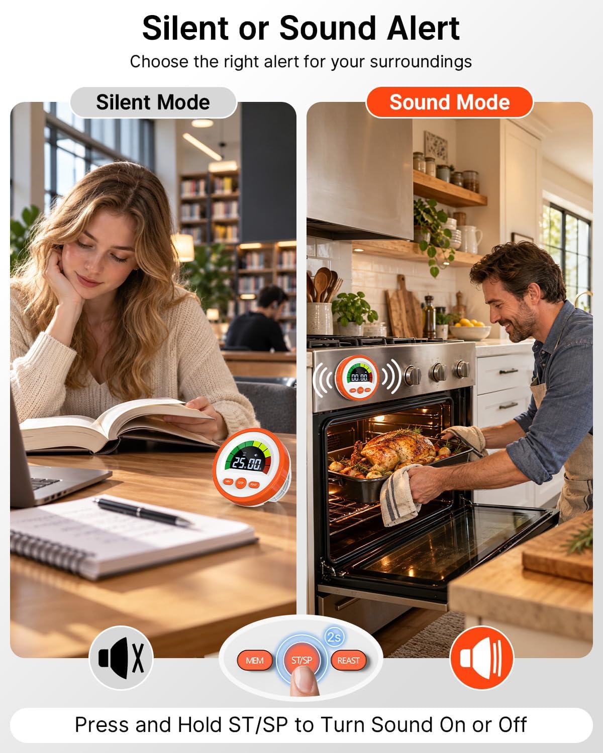 Digital Magnetic Kitchen Timer for Cooking, Rechargeable, Loud Alarm
