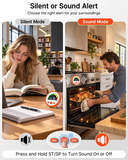 Digital Magnetic Kitchen Timer for Cooking, Rechargeable, Loud Alarm