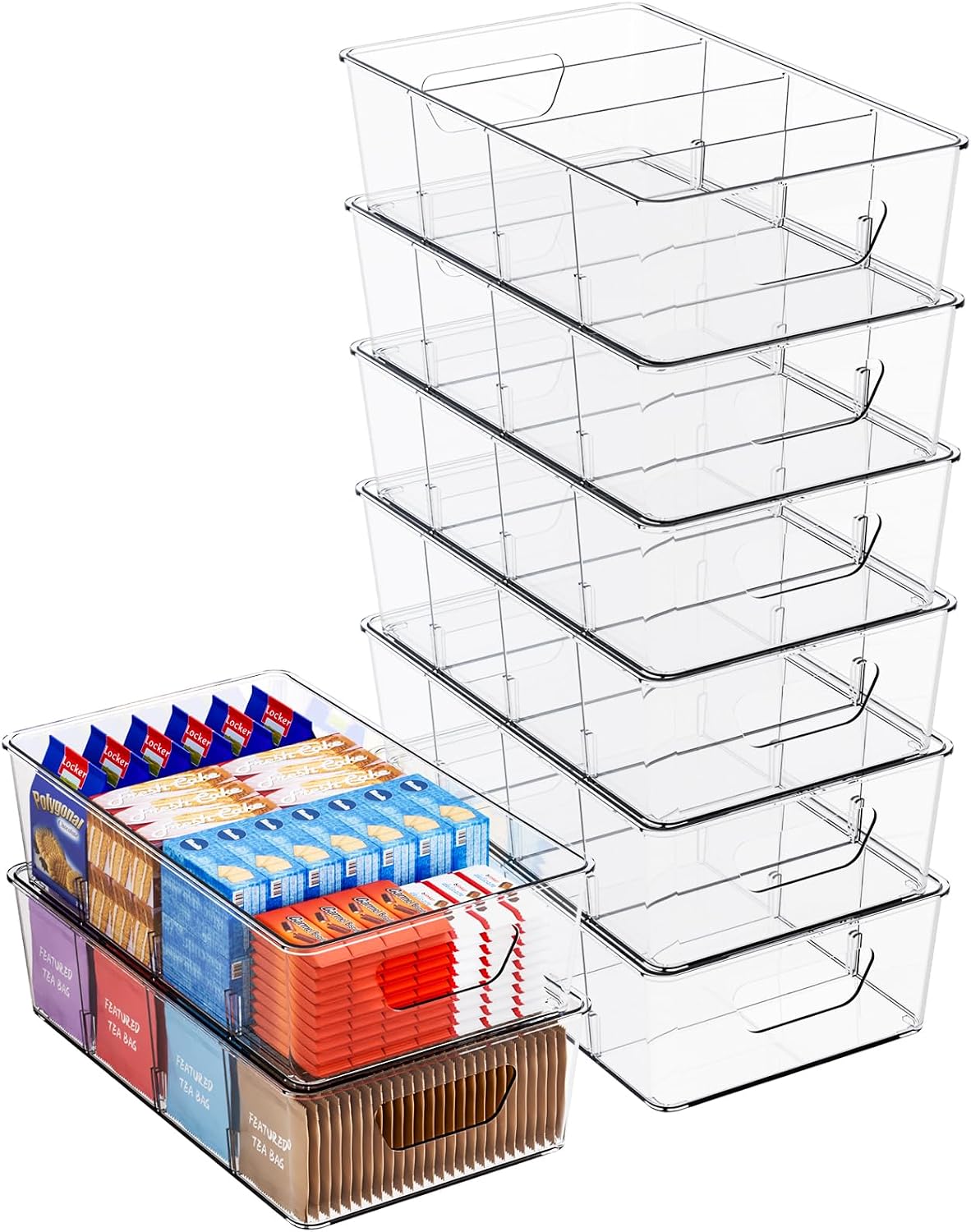 Stackable 6 Pack Snack Organizer for Pantry Shelf,Clear Pantry Organizers and Storage Bins for Fridge,Office,Cupboard,Plastic Pantry Snack Organizer For Breast Milk,Tea Bag,Food Storage Containers