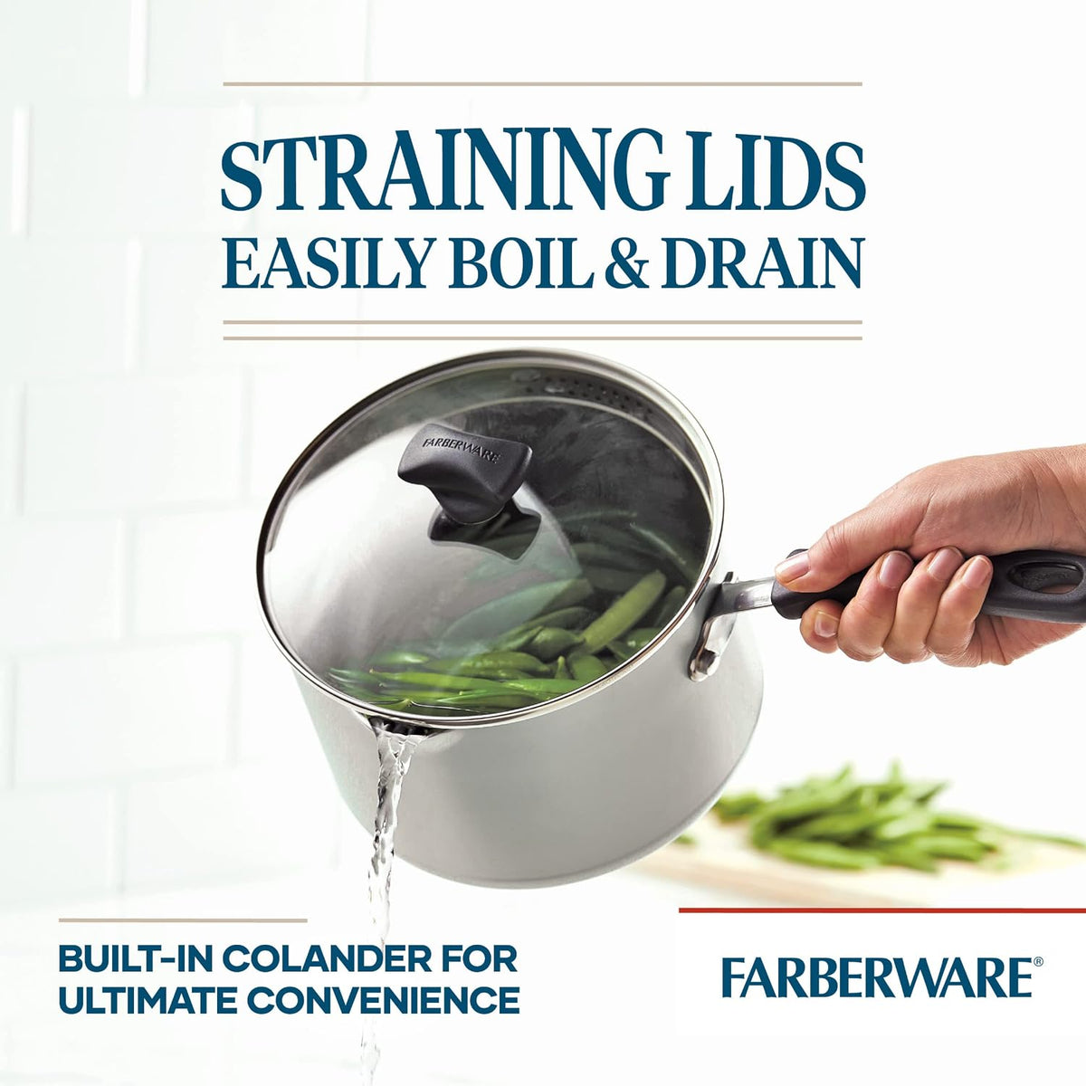 Farberware Cookstart DiamondMax Nonstick Straining Saucepan, 3-Quart, Black