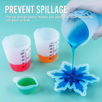 Silicone Resin Mixing Measuring Cups for Resin Supplies, 600ml/20oz Bowl, 250 & 100ml Thickened Reusable Silicone Cups for Epoxy Mixing, with Stir Sticks and Pipettes, Jewelry Making