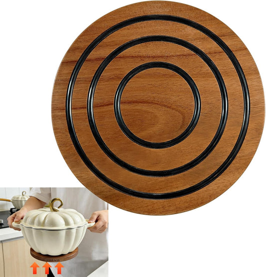 8 Inch Magnetic Wooden Trivet, Acacia Wood Pot Holder with Silicone Rings