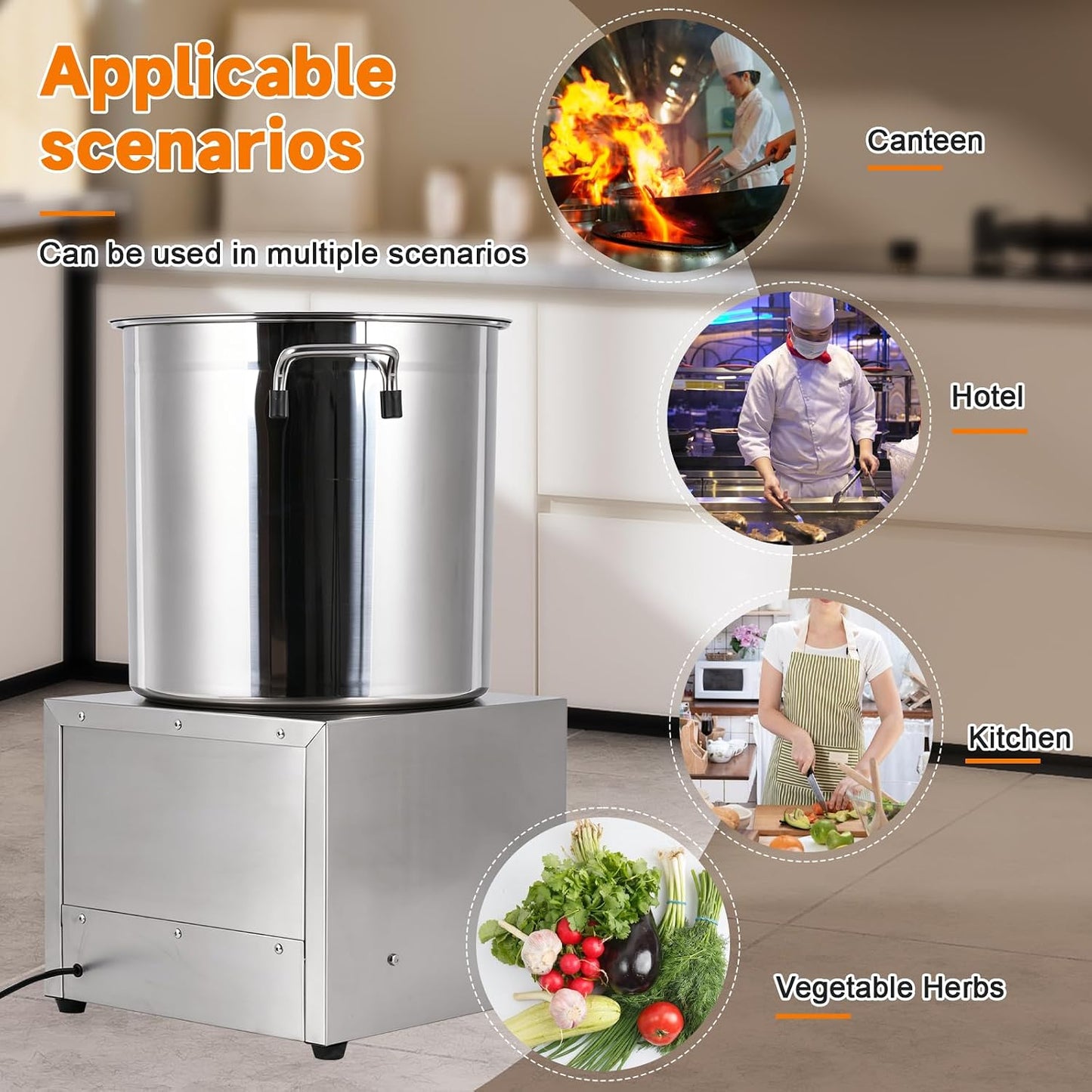 JIAWANSHUN Electric Commercial Salad Spinner Large Inner Capacity 12L(8kg Vegetable), 110V Stainless Steel Lettuce Spinner Vegetable Dryer for Canteens Hotels and Restaurants, One Key Switch